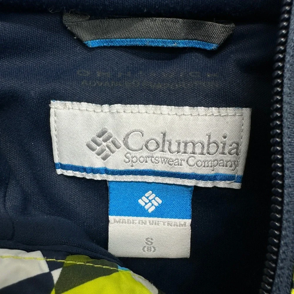 Columbia Windbreaker Jacket Hooded Full Zip Green Geometric / Boy's Small
